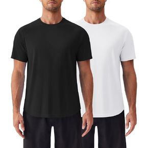 PINSPARK Mens 2 Pack UPF50+ Sun Protection Swim Surf Short Sleeve Athletic Shirts Rash Guard Quick Dry Performance Shirts