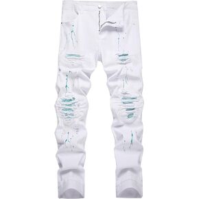 Men's Slim-fit Stretch Denim Jeans Featuring a Ripped Stretch Regular Pants