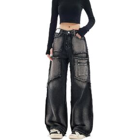 Y2k Baggy Jeans for Women Men Low Rise Straight Leg Denim Pants Vintage Grunge Goth Clothes