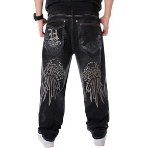 Men Baggy Jeans Y2k Relaxed Fit Embroidery Jnco Jeans Loose Skater Pants Hip Hop Dance Denim Pants