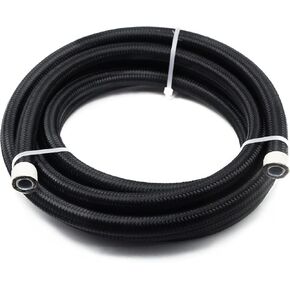 6AN 10FT PTFE E85 Hose Braided Fuel Line Nylon Stainless Steel Oil/Gas Fuel Injection Line,Black,Hose ID: 0.315inch(8mm)