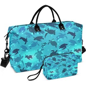 Aflyko Travel Duffel Bag Swimming Sea Turtle Aqua Cute Wildlife Sport Tote Gym Bag Weekender Overnight Bag for Men Women Flight Approved Carry On Bag Fitness Dance Go-To Bag Daily Bag