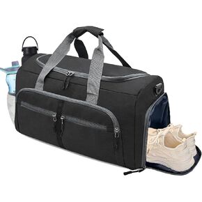 Gym Bag for Men & Women with Shoe & Wet Compartment, 30L Small Duffle Bag for Travel, Sports, Workout, Fitness, Weekender&Overnight(Black)