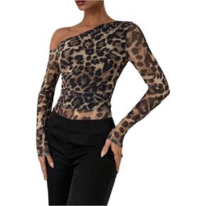 WDIRARA LEOPARD LEOPARD ONE HOTTOKED RUCHED LONG SLEEVE LEOTARD TOP