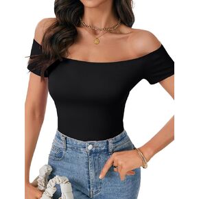 Rooscier Women's Off The Shoulder Short Sleeve Bodysuit Top