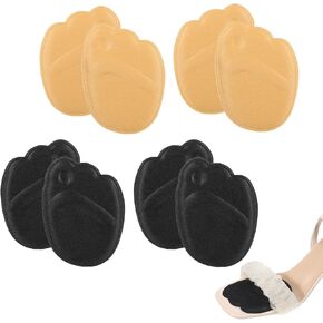 4 Pairs Ball of Foot Cushions, Metatarsal Pads for Women, High Heel Non-Sliding Insole, Forefoot Cushion Shoes Inserts for Metatarsalgia Mortons Neuroma Pain Relief (Black+Light Brown)