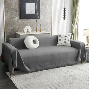 MYSKY HOME White Couch Cover for Sectional Sofa Covers for 3 Cushion Couch Sofa Protector Geometrical Sofa Slipcovers Washable Thick Fabric Blanket for Dogs, Pets (XX-Large, 91" x 134", White)