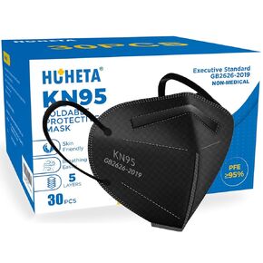 قناع الوجه HUHETA KN95 60 حزمة، قناع أمان مريح وجيد التهوية من 5 طبقات، كفاءة الفلتر ≥95%، أقنعة غبار واقية ضد PM2.5 - ملفوف بشكل فردي (قناع متعدد الألوان)