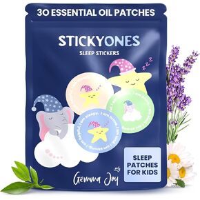 Gemma Joy StickyOnes Sleep Patches for Kids - No Melatonin Sleep Aid Bedtime Patches for Kids with All Natural Sandalwood, Chamomile & Lavender Essential Oil -Sticks to Clothes All Night (30 Stickers)