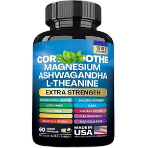 A 𝑪𝒐𝒓𝒕𝒊 𝑺𝒐𝒐𝒕𝒉𝒆 𝑪𝒐𝒓𝒕𝒊𝒔𝒐𝒍 𝑺𝒖𝒑𝒑𝒍𝒆𝒎𝒆𝒏𝒕—Magnesium, L - Theanine & Ashwagandha Blend for Relaxed Mood, Sound Sleep and Enhanced Concentration-1 Pack