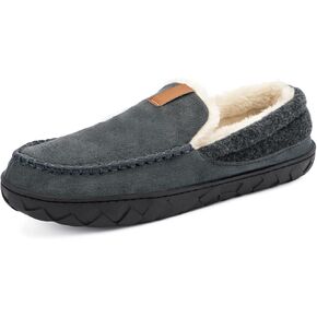Mens Moccasin Slippers Memory Foam Suede House Slippers for Men with Soft Fleece Lining Anti-Skid Sole Indoor Outdoor House Shoes in Kuwait