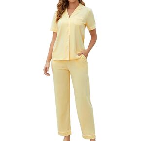 Cotton Pajamas for Women Set Button Down 100% Cotton Pants with Pockets Pjs 2 Piece Notch Collar Lounge Sets XS-XXL
