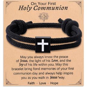 First Communion Gifts, Rope Faith Cross Bracelet for Teens Ideal Gift for Son, Grandson, Nephew, Brother.