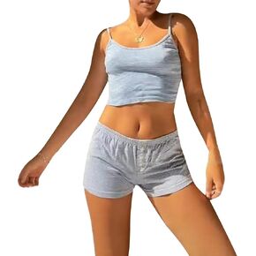 Argeousgor Women Y2k 2 Piece Lace Shorts Set Floral Pajama Set Sleeveless Cami Top with Shorts Pajamas Sets Sleepwear