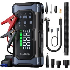 8000A Car Jumper Starter Portable Jump Starter with Air Compressor, 12V Car Battery Charger Jump Pack(All Gas/12L Diesel), Jump Box Combo Tire Inflator, Air Blower, 30W Fast Charging