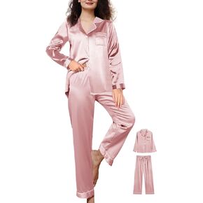 نساء ساتين pajamas مجموعة 2pcs الحرير pajama مجموعات طويلة XS-3XL حريري الطويل pj مجموعات Sleepwear Stripes PJS Loungewear