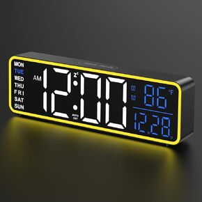 Alampan 9" Digital Alarm Clocks for Bedroom, Large Display Corded Clock, Dual Alarm, with Night Light, LED Temperature Calendar, Electric, for Living Room, Nightstand, Desk, Auto DST(Green Temp&Date)