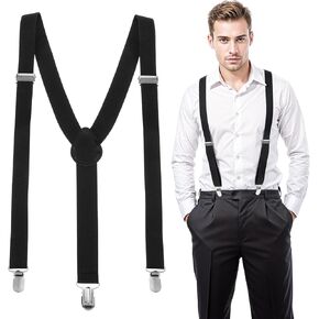 Elastic Y Shaped Suspenders for Men Under Clothing, Adjustable Men Suspenders Heavy Duty with Strong Clips for Pants Trousers(Black)