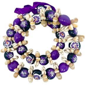 Utama Hawaiian Flower Necklace - Kukui Nut Lei with Cowrie Shell - Adjustable 32 inches Lei - Great for Color Themed Events, Graduation, Parties, and More!