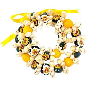Utama Hawaiian Flower Necklace - Kukui Nut Lei with Cowrie Shell - Adjustable 32 inches Lei - Great for Color Themed Events, Graduation, Parties, and More! in Kuwait
