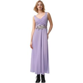 Handmade Rhinestone Sewing Beads Stones Women Sleeveless V Neck Evening Dress Cocktail Ball Elastic Force Long Dress