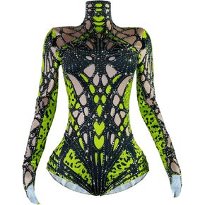 Tyian Rhinestone Fashion Hands Printed Bodysuit Performance Performan in Kuwait