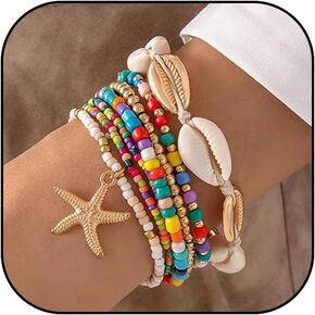 Long tiantian Shell Starfish Bracelet Charm Bracelet Summer Jewelry Stuff Puka Shell Bracelet Beach Bracelets Vacation Outfits for Women Seashell Bracelets Stuff
