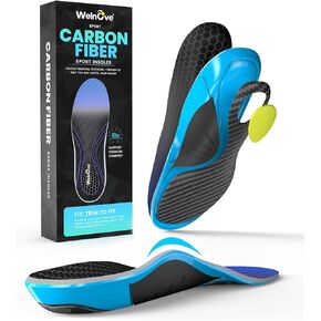 Carbon Fiber Sport Insoles with Arch Support - Welnove Shock Absorbing Performance Insoles for Running, Basketball, Baseball, Volleyball - Energy Return,Increased Performance and Injury Protection-XXL