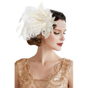 BABEYOND Art Deco 1920s Flapper Headpiece Roaring 20s Great Gatsby Feather Headband 1920s Flapper Gatsby Accessories