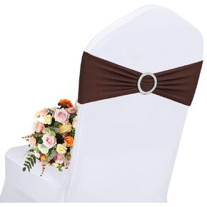 Red Chair Sashes - 50 Pack Universal Elastic Bands with Buckle Slider for Wedding Banquet Party Decorations