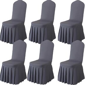 Qubjus 2 Pack Stretch Spandex Dining Chair Covers with Skirt – Washable & Fitted Slipcovers for Dining Room Chairs, Weddings, Home, Hotel Decor – Champagne