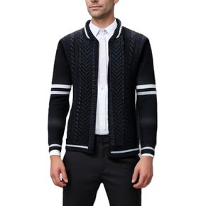 MAISON J Mens Full-Zip Cardigan Sweater, Quality Knit Fabric, Stand Collar, Sporty Casual Style