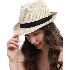 Panama Straw Hat for Women - Handwoven Wide Brim UPF 80+ Beach Hat Adjustable Chin Cord Gardening Summer for Women