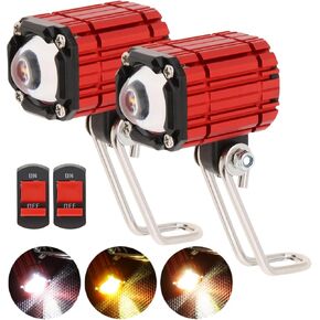 Windance Motorcycle Auxiliary Spotlight Fog Light, 32W Yellow White 4 Mode Super Bright LED Driving Light with Switch, 6500K 9V-85V (Red)
