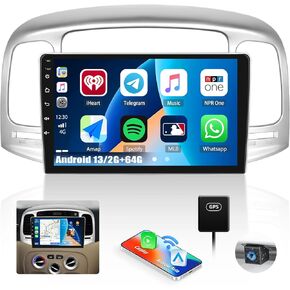 ستيريو سيارة 2G+64G Android 13 لسيارة Hyundai Accent 2006-2011 مع Apple Carplay Android Auto، راديو سيارة بشاشة لمس 9 بوصات مع WiFi، نظام ملاحة GPS، بلوتوث FM/RDS SWC Daul USB+AHD كاميرا احتياطية