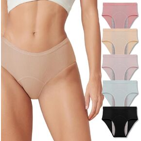 Washable & Reusable Incontinence Underwear for Women Over 60 - Leakproof, Discreet, Absorbent, Machine-Washable Panties (Hipster, XL, Pack of 5)
