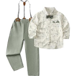 Little Boy Clothes Suits Dress Shirt with Bow Tie Suspender Pants Gentleman Outfit Sets for Party, Prom, Wedding