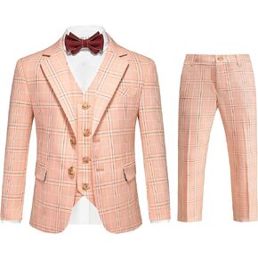 Mogu Boys Plaid Suits 3 قطعة ضئيلة نائمة التوكسيدو بدلة ملابس رسمية مجموعة السترة سترة السترة سروال الأطفال