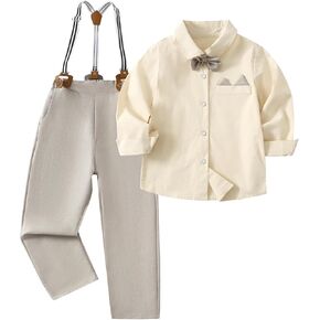 Little Boy Clothes Suits Dress Shirt with Bow Tie Suspender Pants Gentleman Outfit Sets for Party, Prom, Wedding in Saudi Arabia