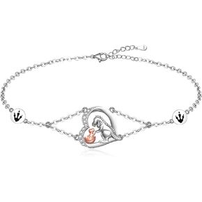 Dinosaur Bracelet 925 Sterling Silver Heart Dino Matching Bracelets for Women Friendship Cute Animal Trex Jewelry