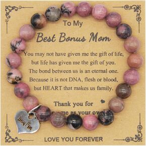 Best Bonus Mom/Grandma/Aunt/Big Sister/Nana Bracelet Jewellery for Her, Mother's Day Birthday Women Elastic Rope Heart Charm Bracelet