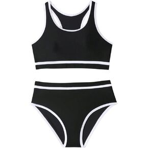 SHENHE Girl's High Waisted Bikini Sporty Racerback Swimsuit Colorblock 2 Piece Bathing Suit