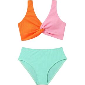 SHENHE Girl's 2 Piece High Waisted Bikini Sets Colorful Cami Top Swimsuit Bathing Suit