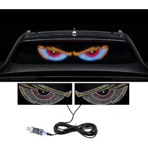 2PCS Devil‘s Eyes LED Light Vehicle Ambient Lights Matrix Panel Light Warning Strobe Lights USB Plug-in Decoration for Car Windshield