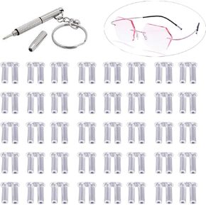 YouU 1.4/1.5/1.6mm Each 50 Pieces Clear Plastic Compression Sleeves for Rimless Glasses Fixing Accessories Tools with Multifunctional Glasses Screwdriver（Total：151 Pcs）