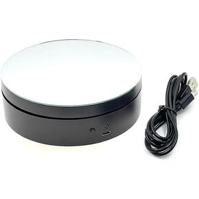Mini 360 Rotating Electric Turntable Display w/Power Cord USB or Battery Powered for Photography Products Display, Jewelry, Watch 1:64 Diecast Car Toy Vehicle Display Turn Table Mirror Top