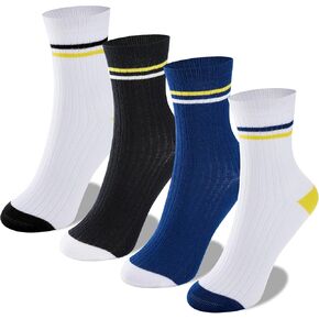 Umelok Kids Non Slip Soft Cotton Crew 4 Pack Athletic Socks for Boys 4-12 Years