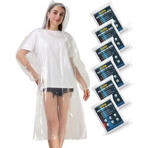 Rain Ponchos for Adults, Clear Family Pack - Disposable Rain Poncho for Women and Men with Drawstring Hood