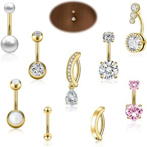 9pcs 14g 1.6mm belly butty خاتم الفولاذ المقاوم للصدأ الفولاذ المقاوم للصدأ حلقة البطن CZ Opal Pearl Belly Percing Piercings Pirecings for Women