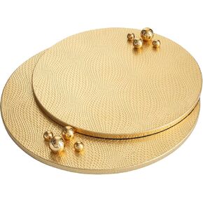 Woven Leather Ottoman Tray for Living Room with Gold Bead, 2 Piece Decorative Round Serving Trays for Ottoman, Waterprooof Leather Coffee Table Tray for Home Decor (Sliver) in Kuwait